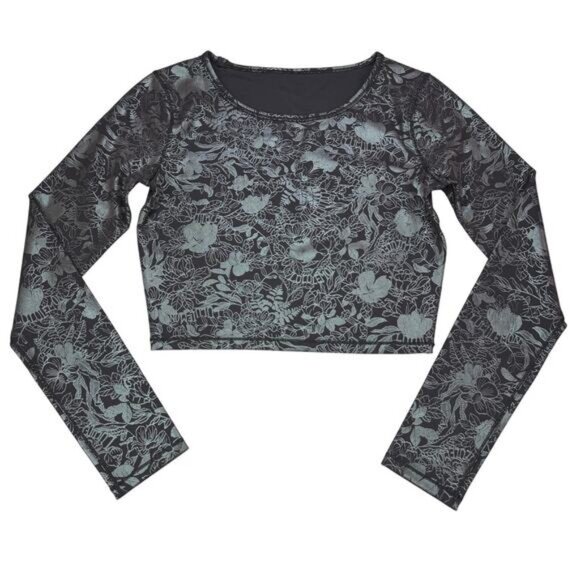 Lululemon Wunder Train Cropped Long Sleeve Shirt Foil In Logo Flourish Black - Picture 3 of 5